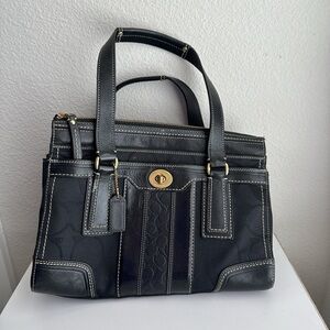 Coach Black Signature Satchel with Gold Hardware